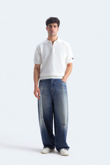 Textured Polo Shirt With Label Patch