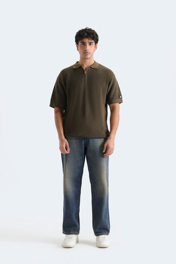 Quarter Zip-Up Polo Shirt