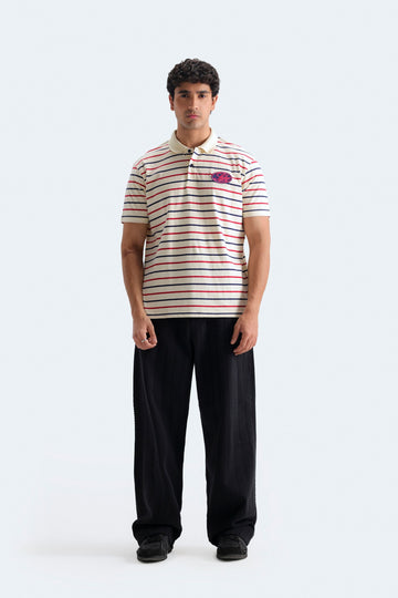 Embroidered Striped Polo Shirt