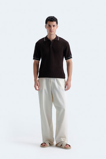 Ribbed Polo Shirt With Tipping Detail