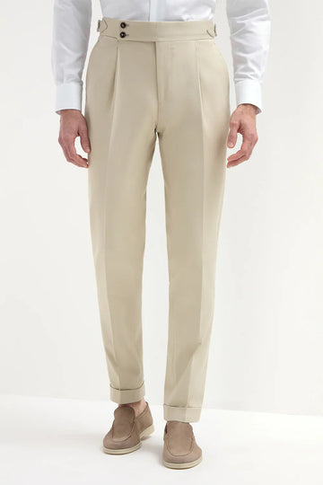 Beige Baumwoll-Gurkha Hose