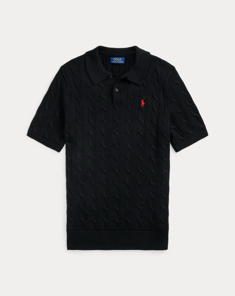 Strick-Poloshirt – mit Zopfmuster-Schwarz