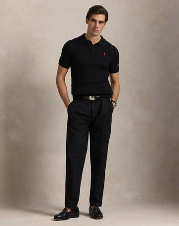 Strick-Poloshirt – mit Zopfmuster-Schwarz