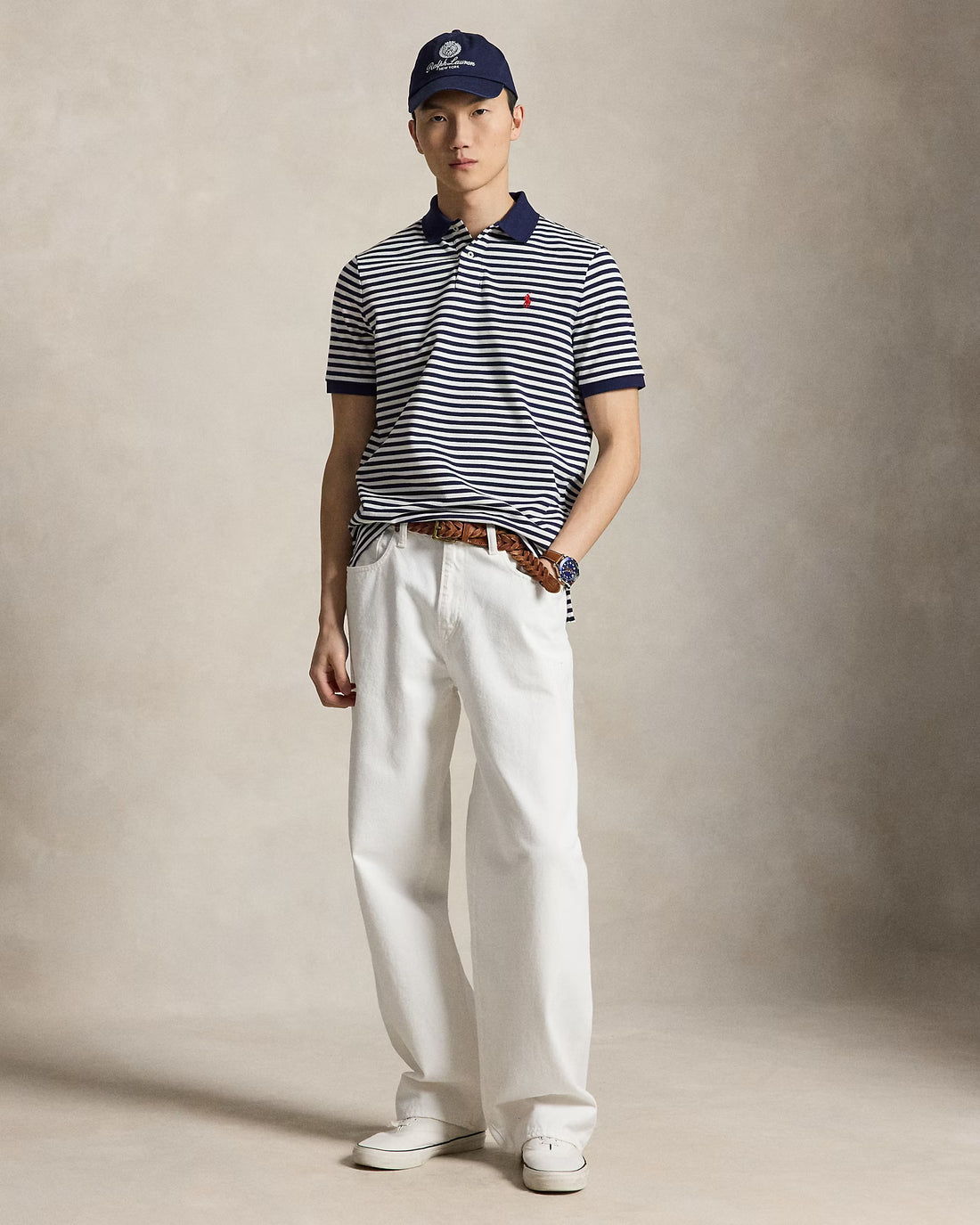 Gestreiftes Poloshirt – Beige/Navy